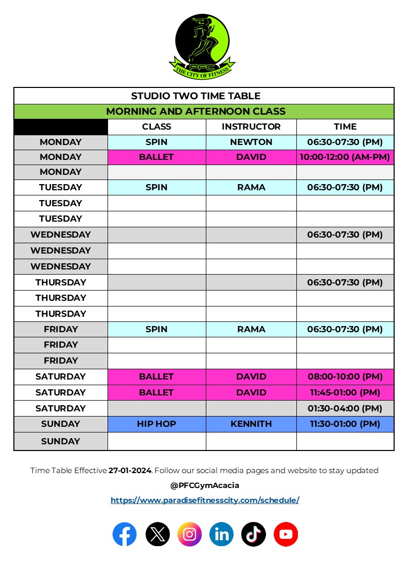 studio-one-pfc-schedule-time-table-acacia-mall-paradise-fitness